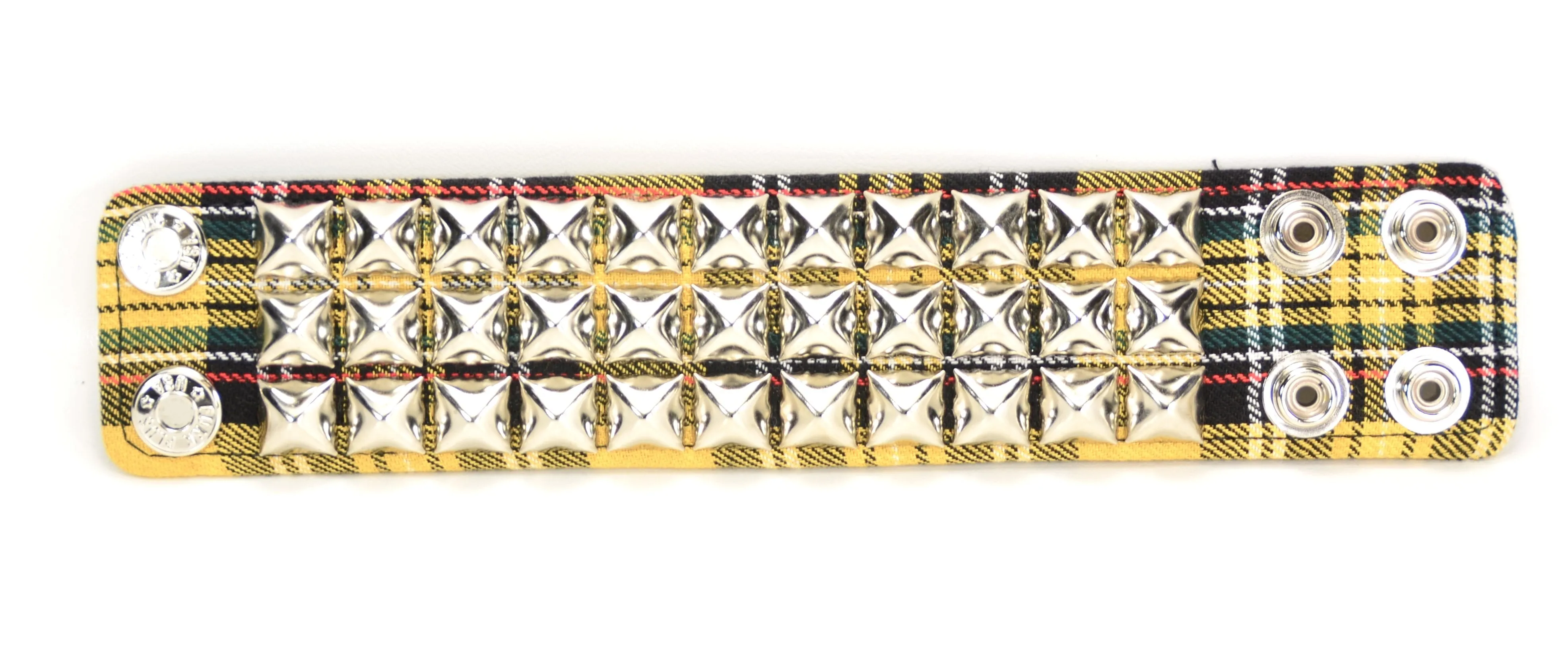Plaid Studded Bracelet 3 Row Pyramid