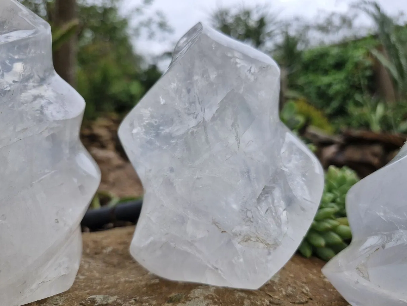 Polished Girasol Pearl Quartz Flames x 3 From Ambatondrazaka, Madagascar