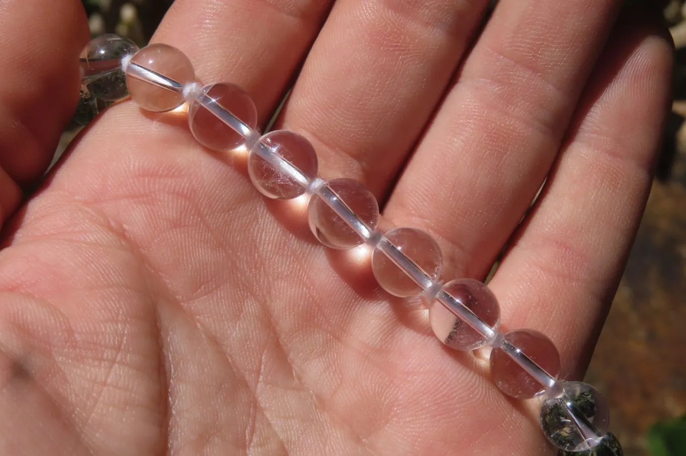 Polished Quartz Rock Crystal Ball Shaped Beaded Necklace - Sold Per Item - From Brazil