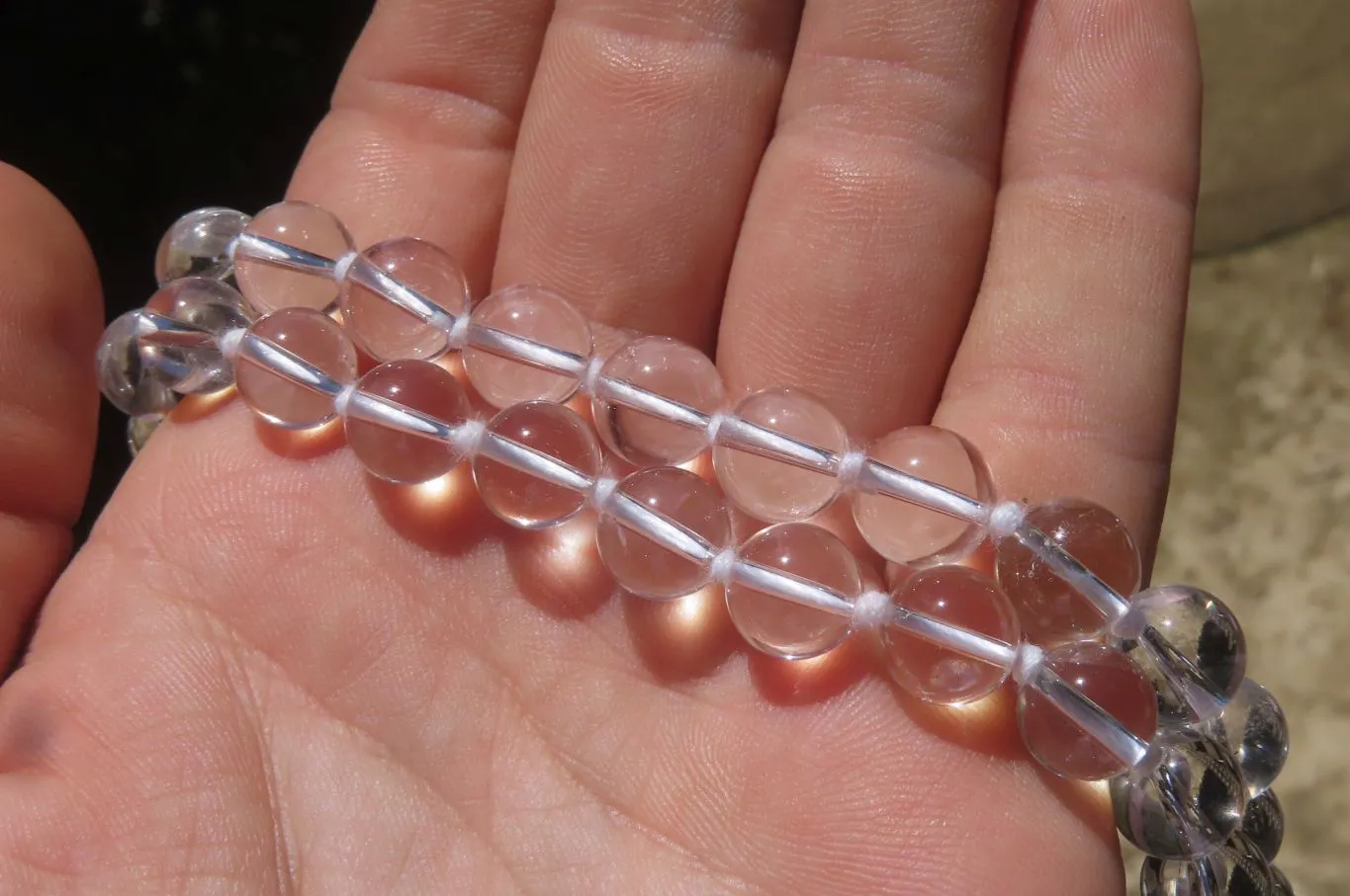 Polished Quartz Rock Crystal Ball Shaped Beaded Necklace - Sold Per Item - From Brazil