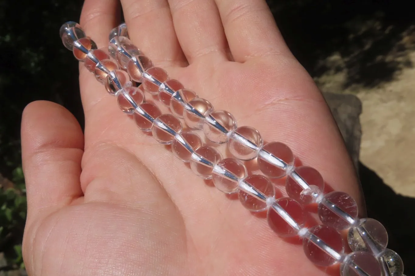 Polished Quartz Rock Crystal Ball Shaped Beaded Necklace - Sold Per Item - From Brazil