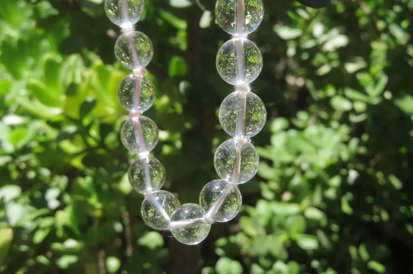 Polished Quartz Rock Crystal Ball Shaped Beaded Necklace - Sold Per Item - From Brazil