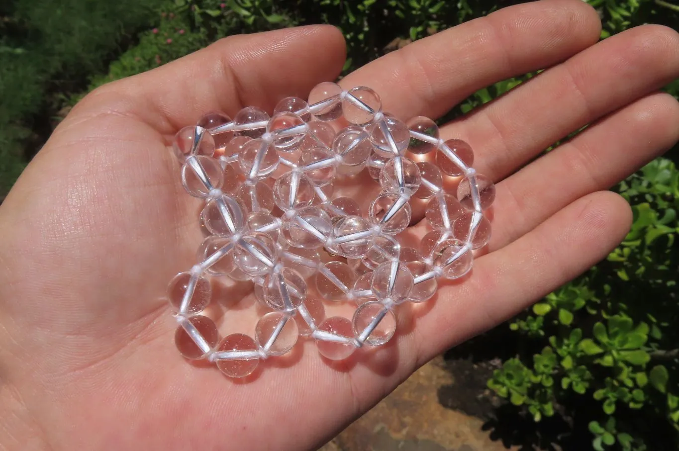 Polished Quartz Rock Crystal Ball Shaped Beaded Necklace - Sold Per Item - From Brazil