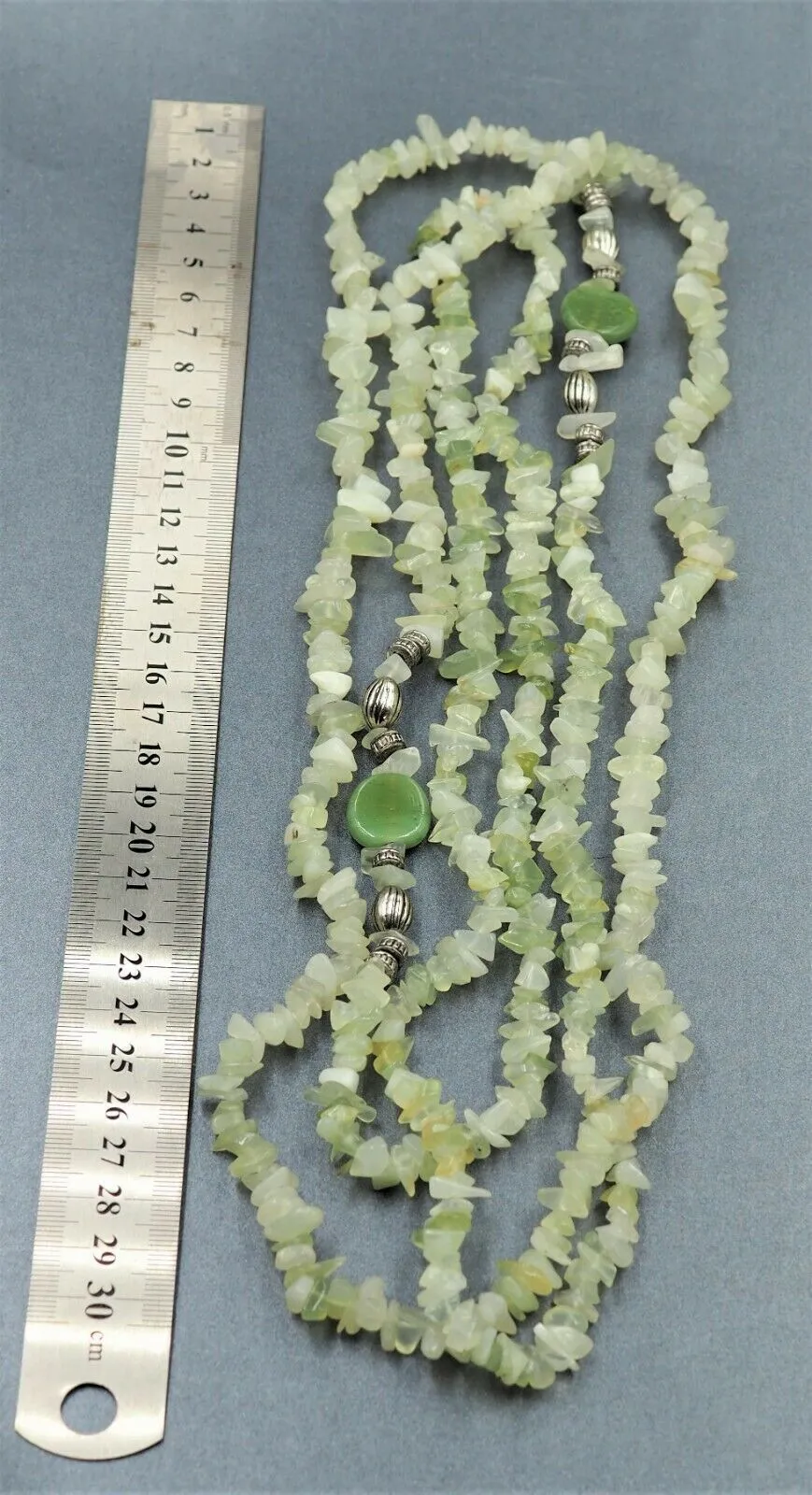 Quartz  & Large Glass Beads Silver Toned Necklace