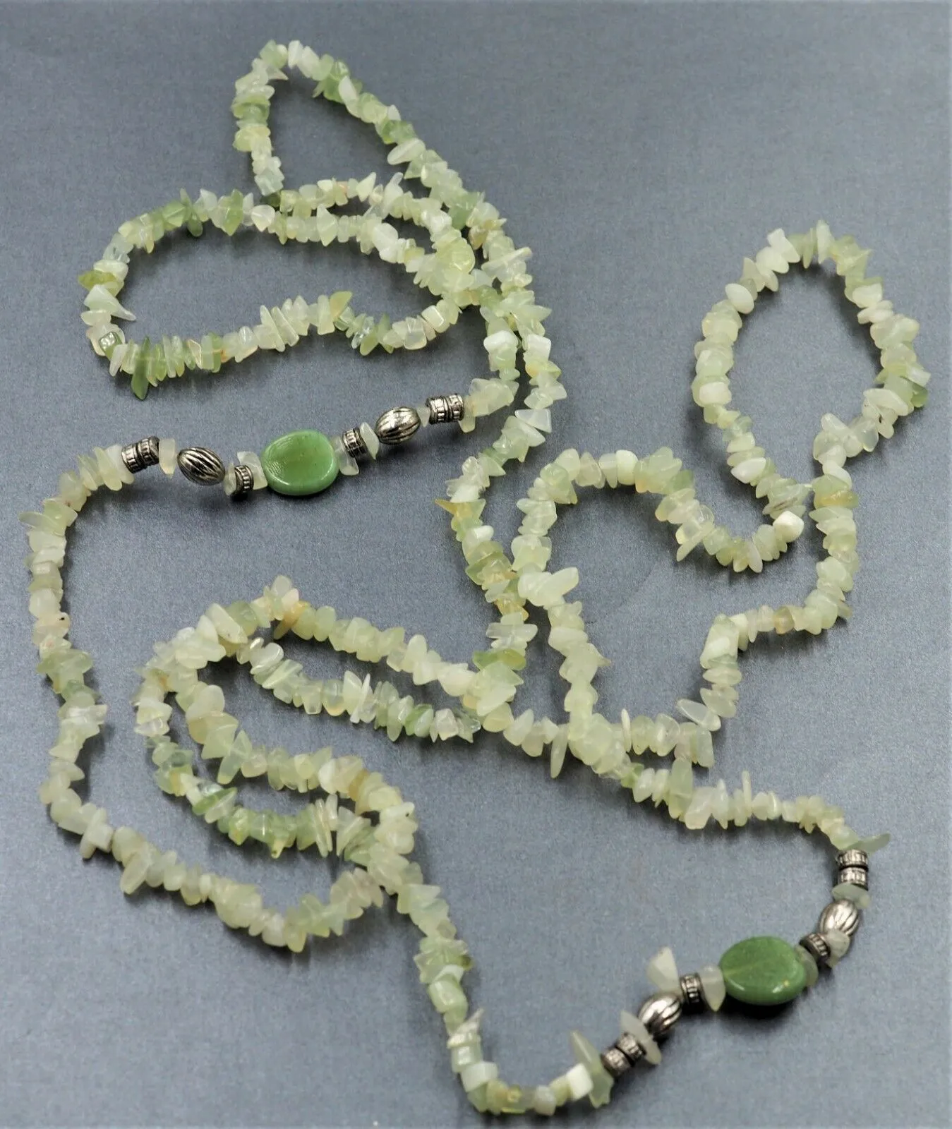 Quartz  & Large Glass Beads Silver Toned Necklace