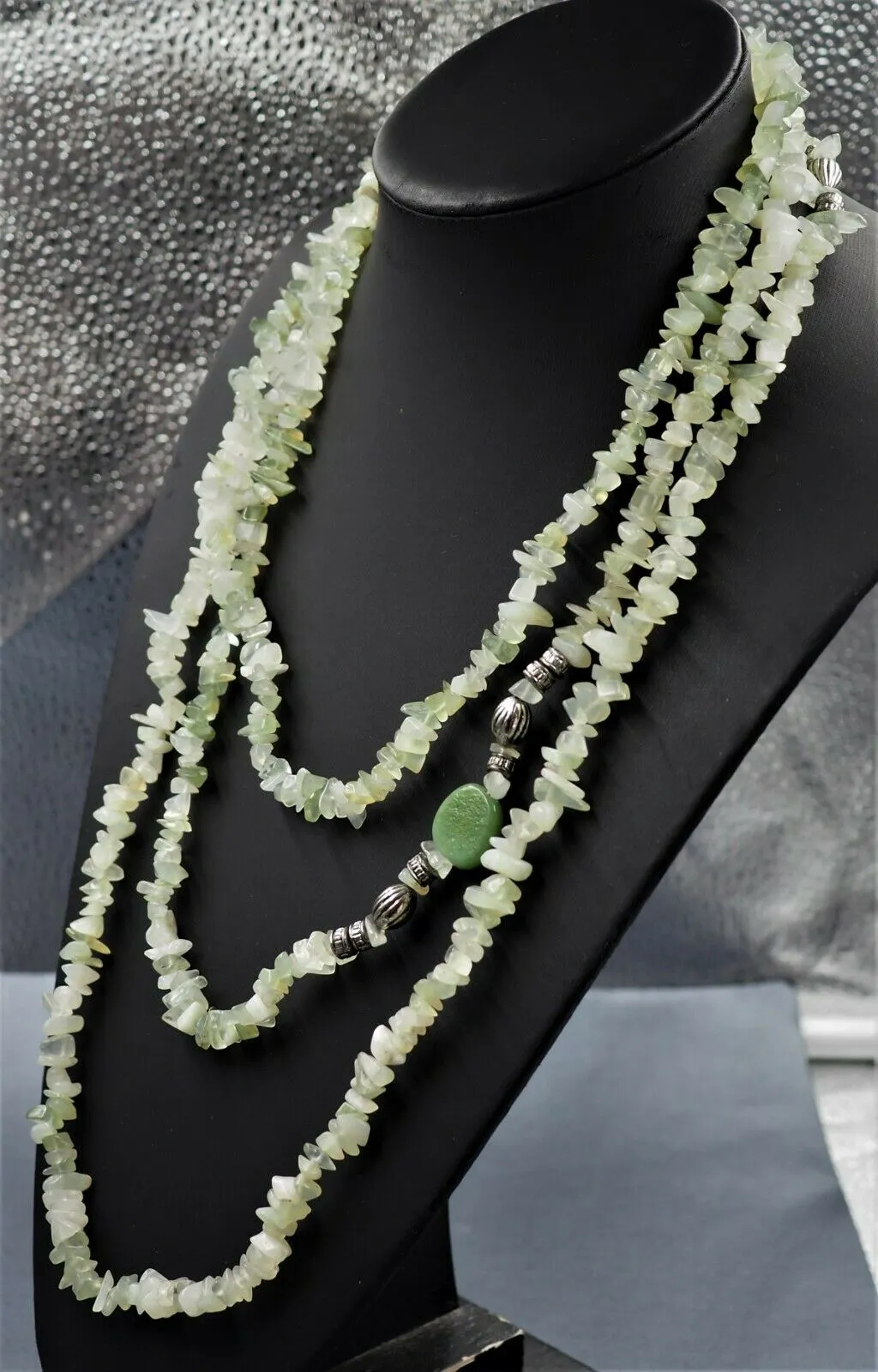 Quartz  & Large Glass Beads Silver Toned Necklace
