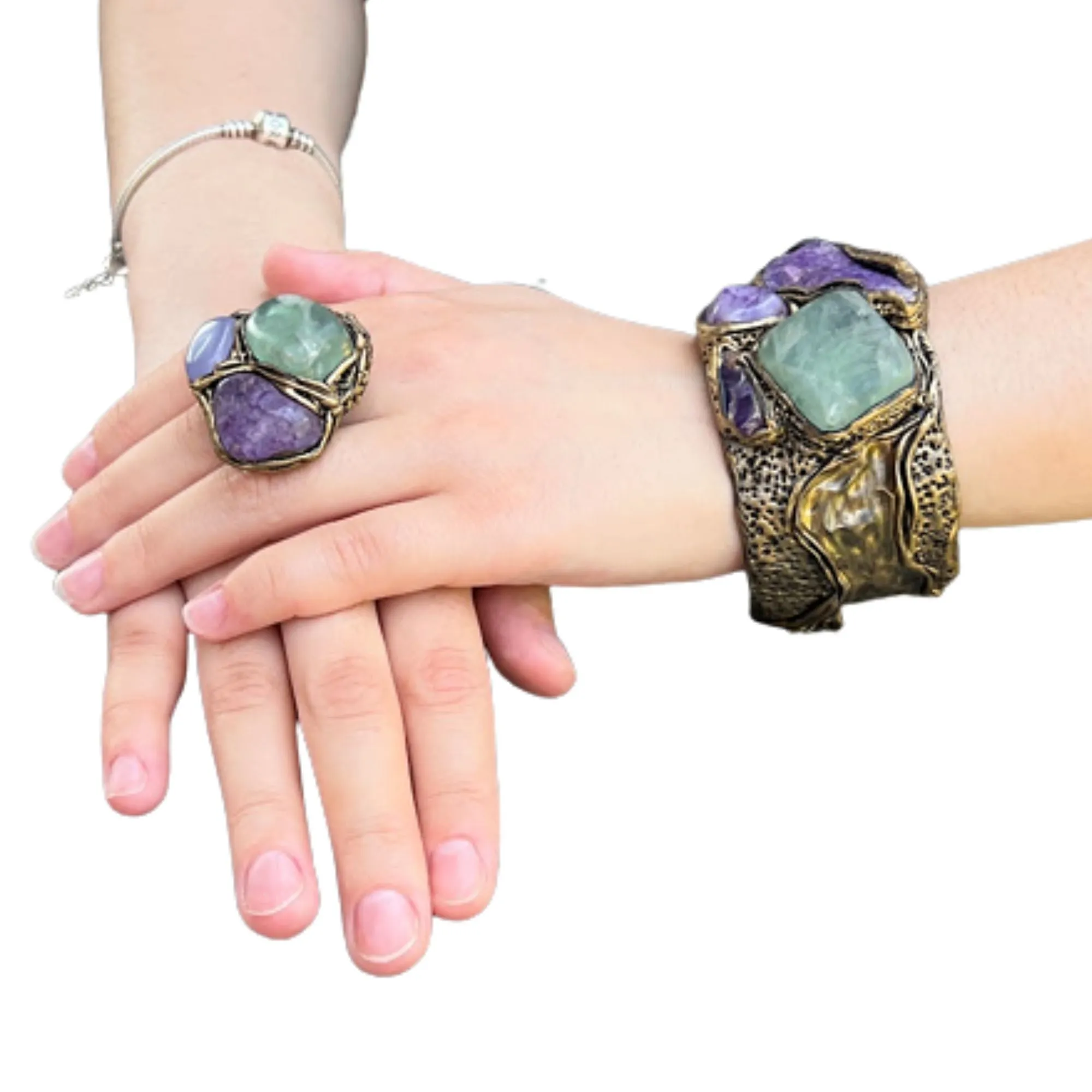 Raw crystal stud earrings, Fluorite earrings, Chalcedony earrings