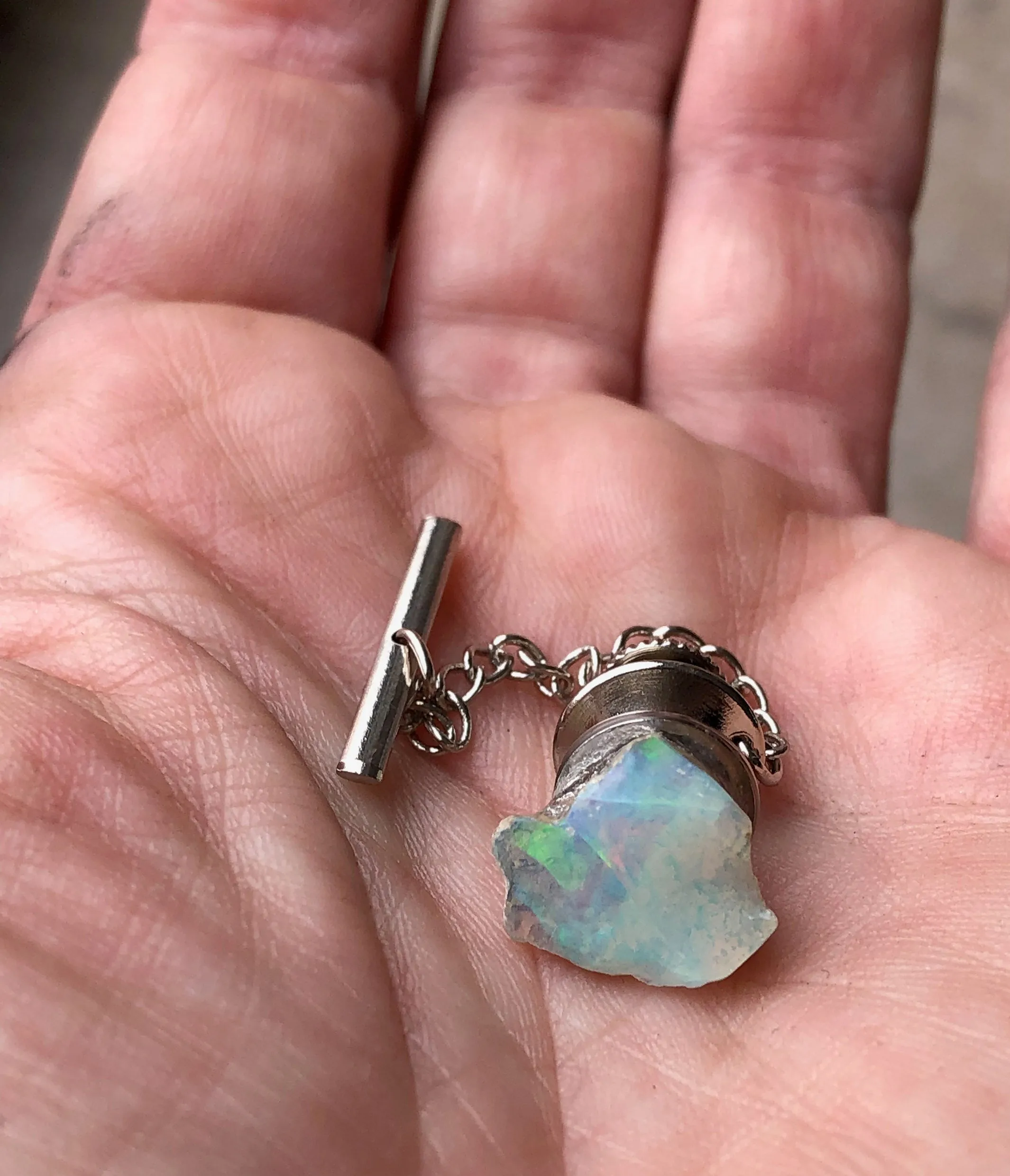 Raw Opal Tie Tack, Ethiopian Welo Opal Tie Pin. Precious Opal Gemstone tie tack