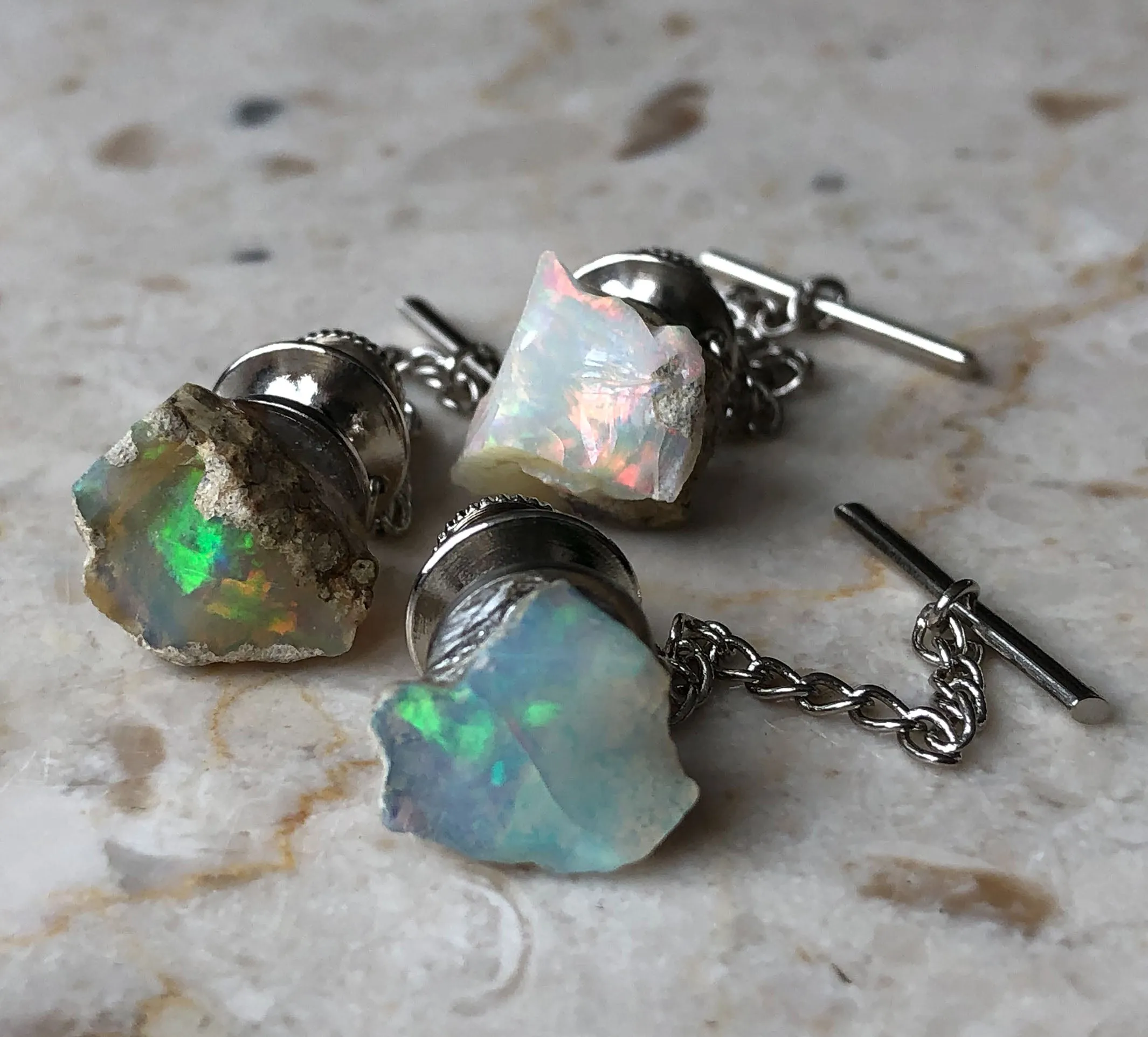 Raw Opal Tie Tack, Ethiopian Welo Opal Tie Pin. Precious Opal Gemstone tie tack