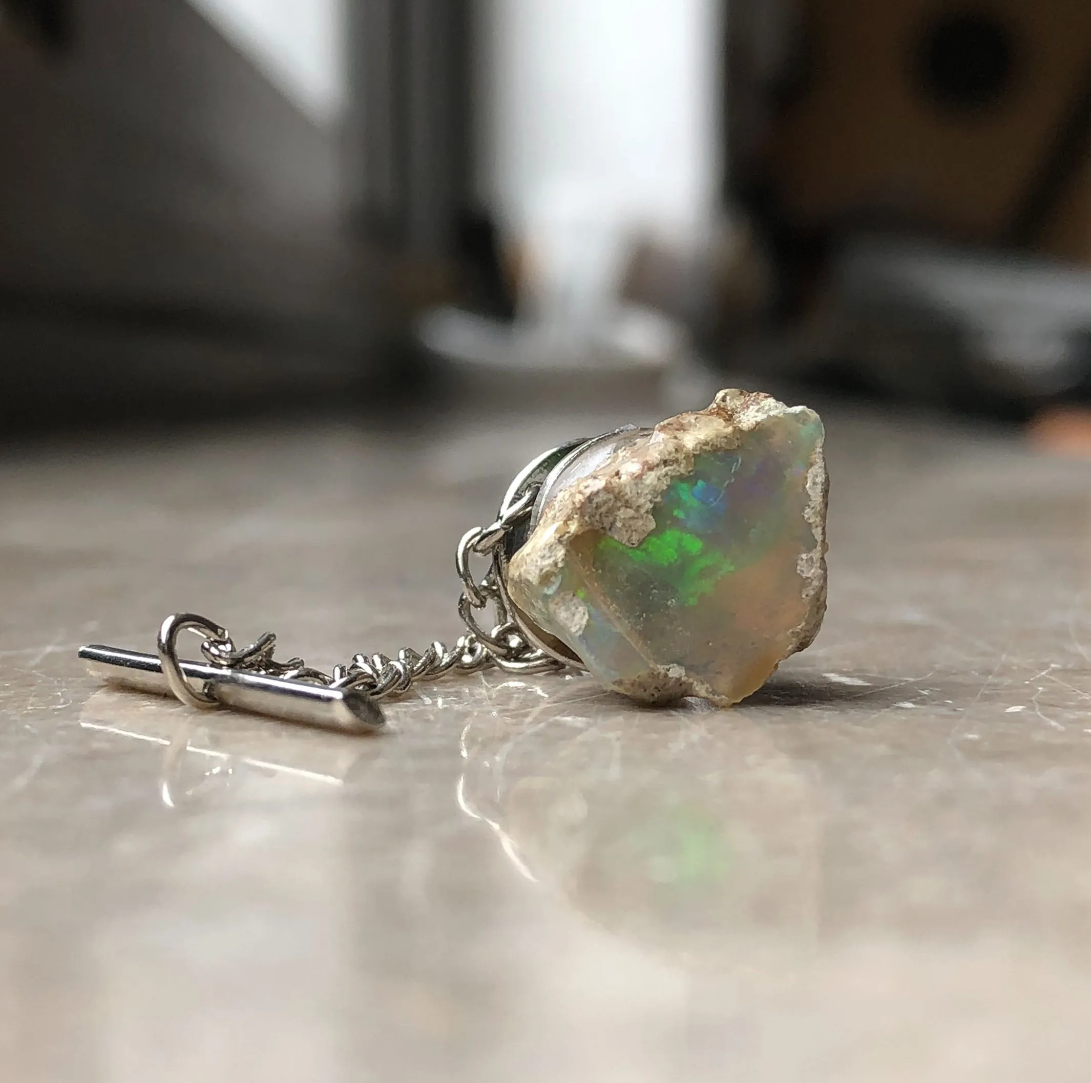 Raw Opal Tie Tack, Ethiopian Welo Opal Tie Pin. Precious Opal Gemstone tie tack