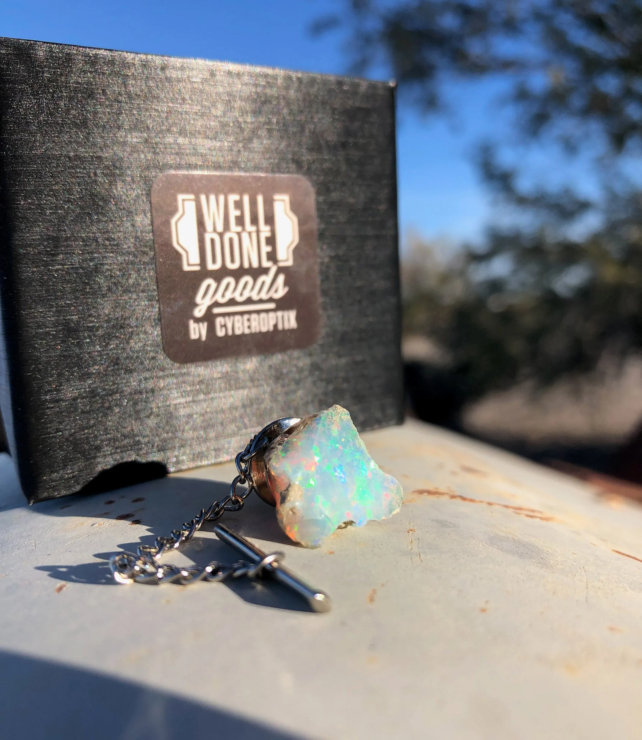 Raw Opal Tie Tack, Ethiopian Welo Opal Tie Pin. Precious Opal Gemstone tie tack