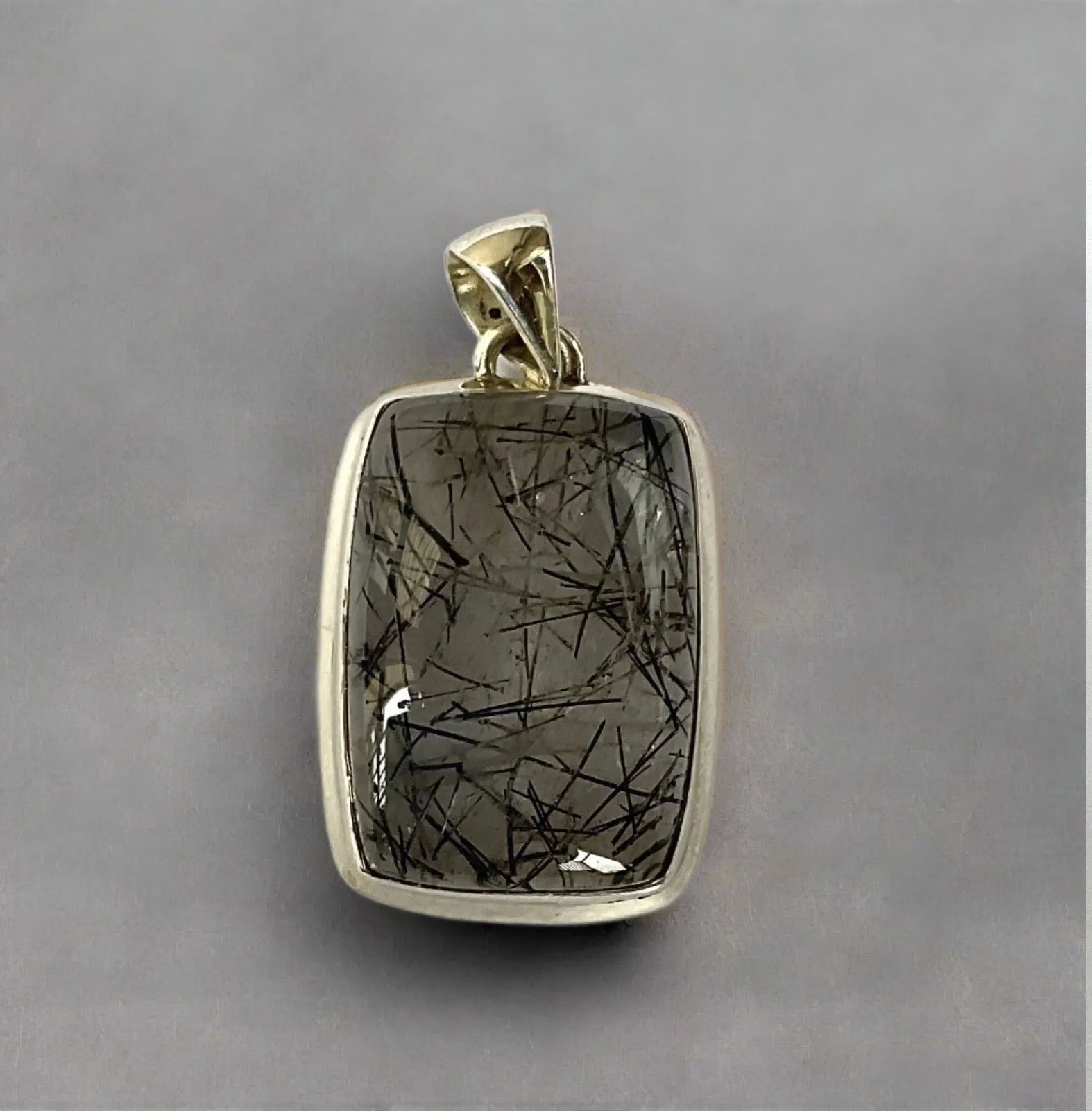 Rectangle Tourmalinated Quartz Pendant Set In Sterling Silver