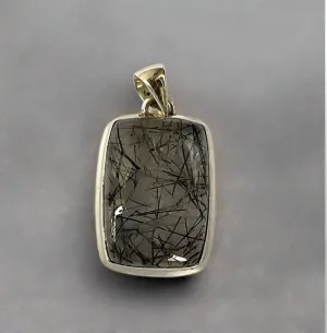 Rectangle Tourmalinated Quartz Pendant Set In Sterling Silver