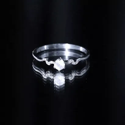 Rose Quartz and Diamond Leaf Promise Ring with Beaded Detailing