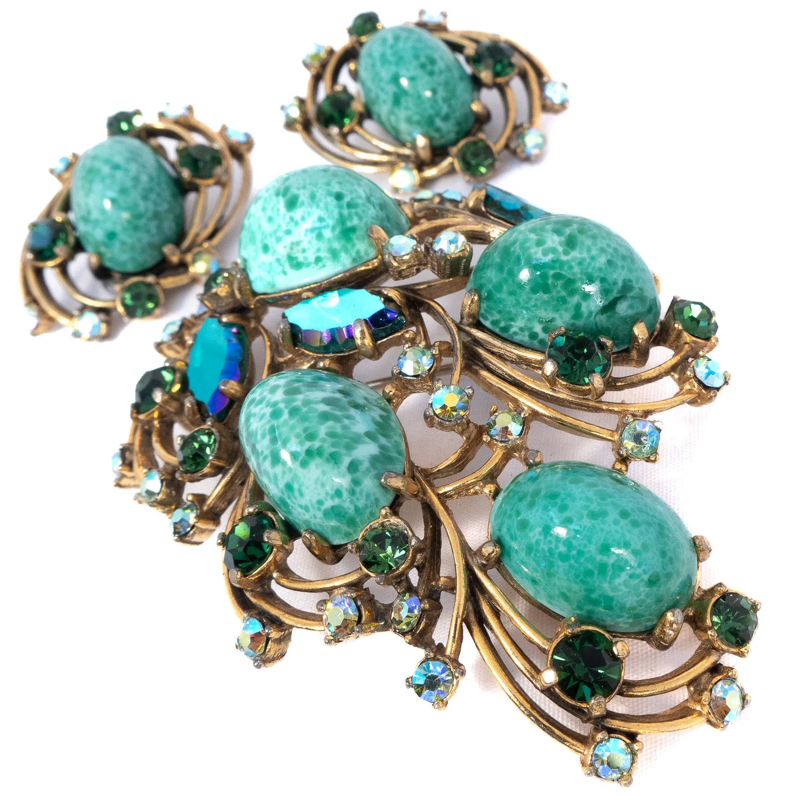 Schiaparelli Green Brooch and Earrings Set