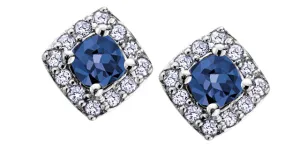 September Sapphire Halo Diamonds Stud Earrings in White Gold September Sapphire Halo Diamonds Stud Earrings in White Gold