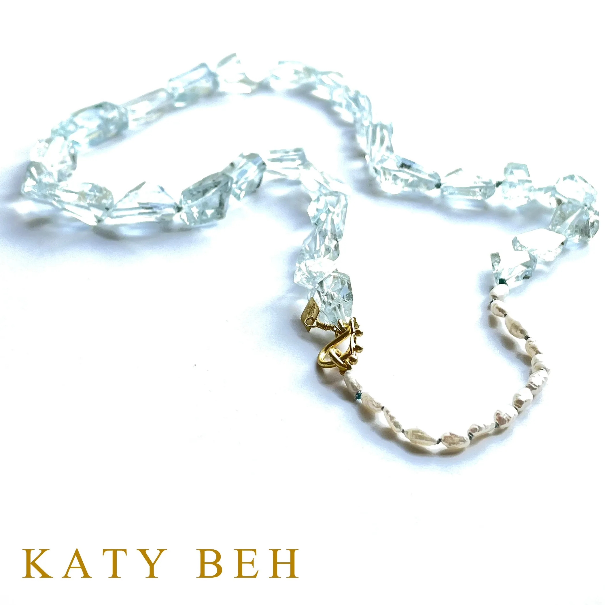 Shea Aquamarine and White Freshwater Pearl Necklace