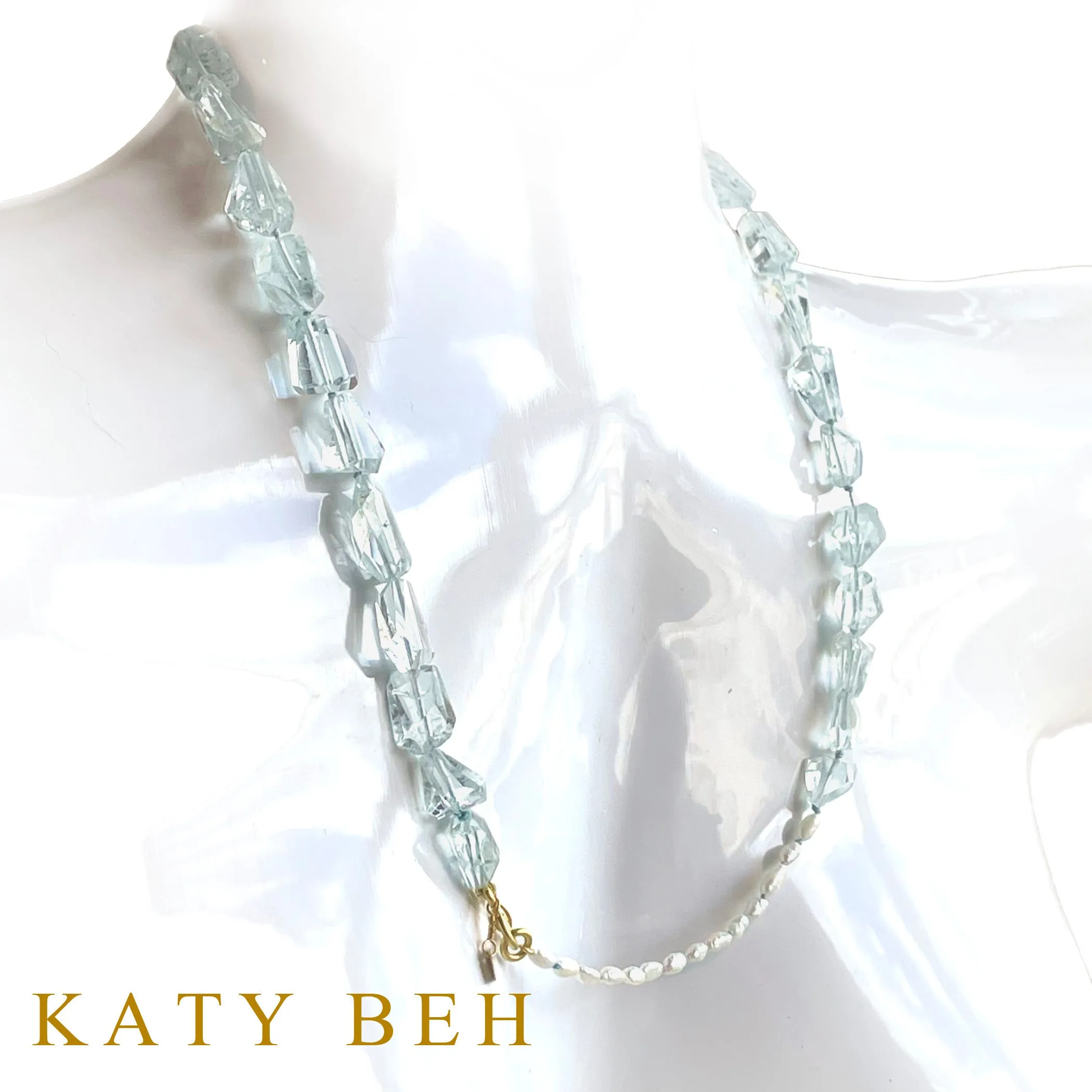 Shea Aquamarine and White Freshwater Pearl Necklace