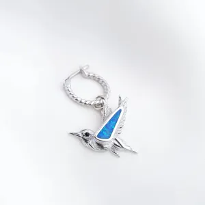 Silver Bohemian Blue Opal Hummingbird Earring