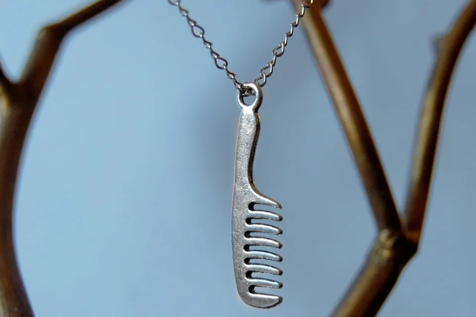 Silver Comb Necklace | Comb Charm Necklace | Hair Stylist Jewelry