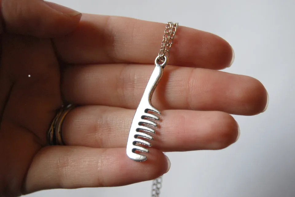 Silver Comb Necklace | Comb Charm Necklace | Hair Stylist Jewelry