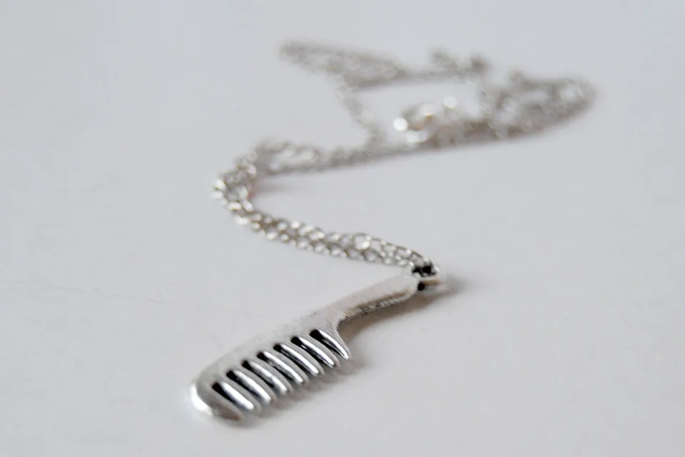 Silver Comb Necklace | Comb Charm Necklace | Hair Stylist Jewelry