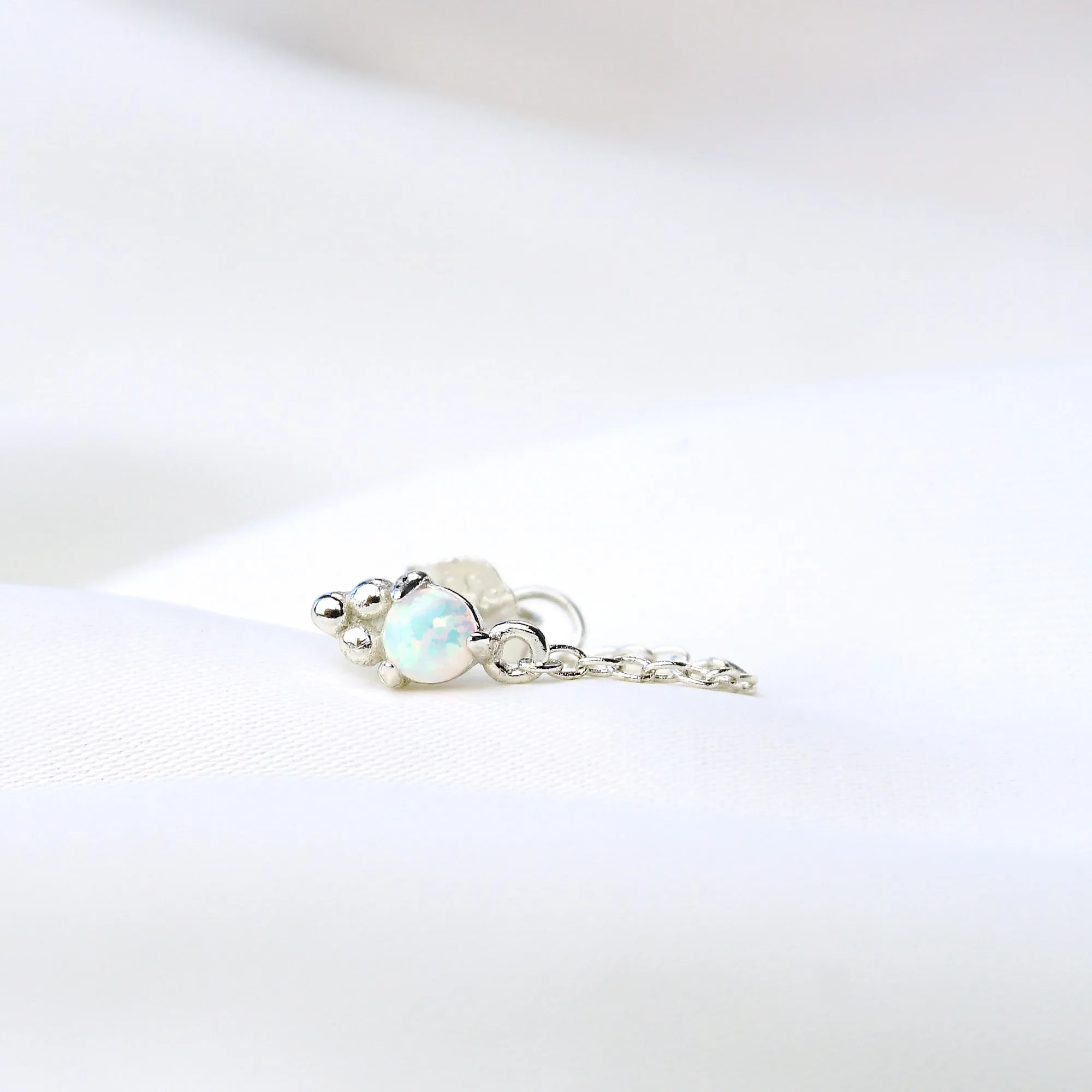 Silver Delicate Opal Chain Earpin