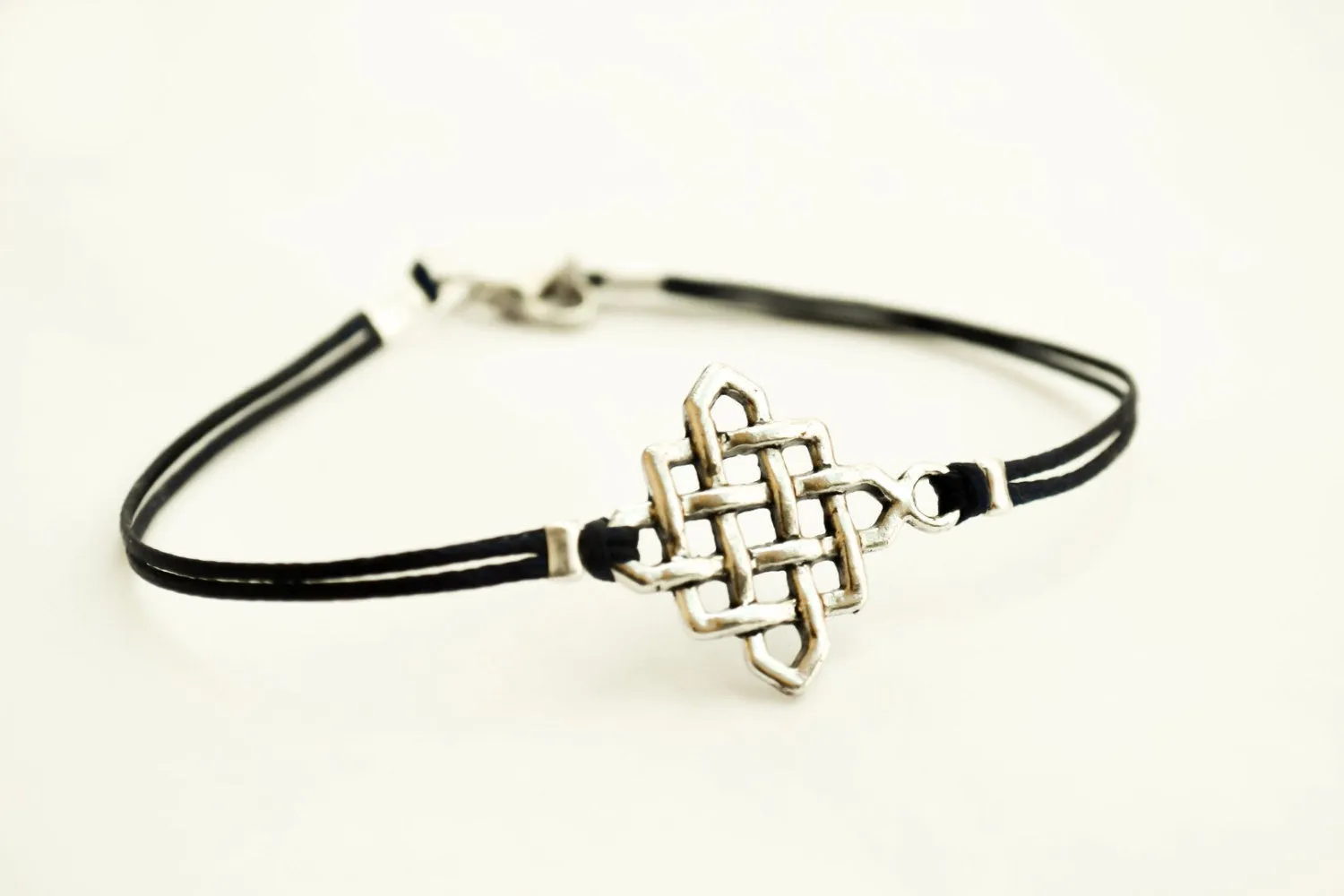 Silver Infinity bracelet for men, black cord, gift for him