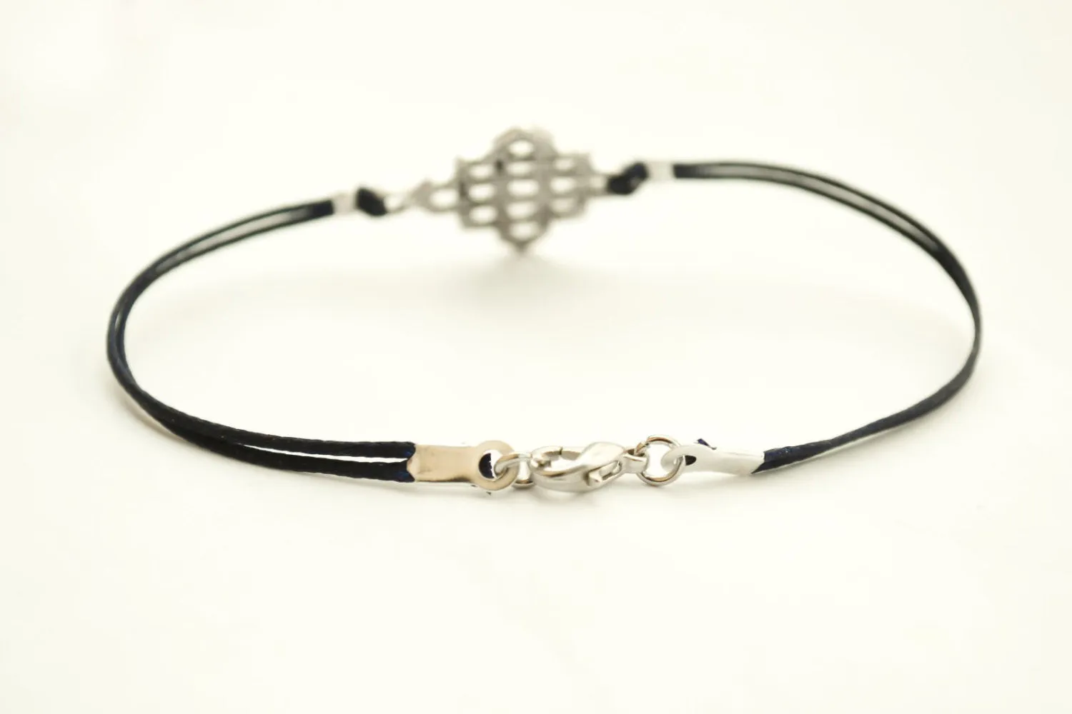 Silver Infinity bracelet for men, black cord, gift for him
