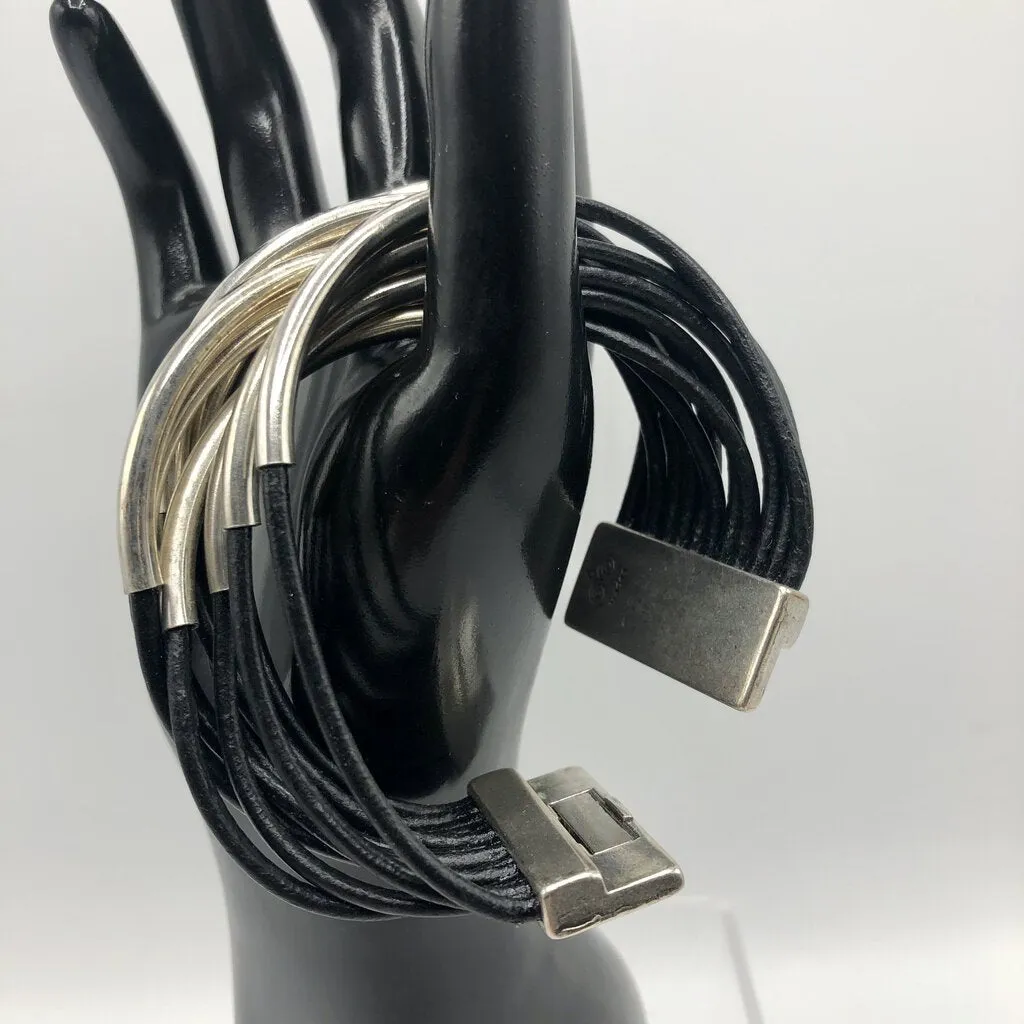 Silver Linings Black Leather Bar Bracelet ~ Spain /b