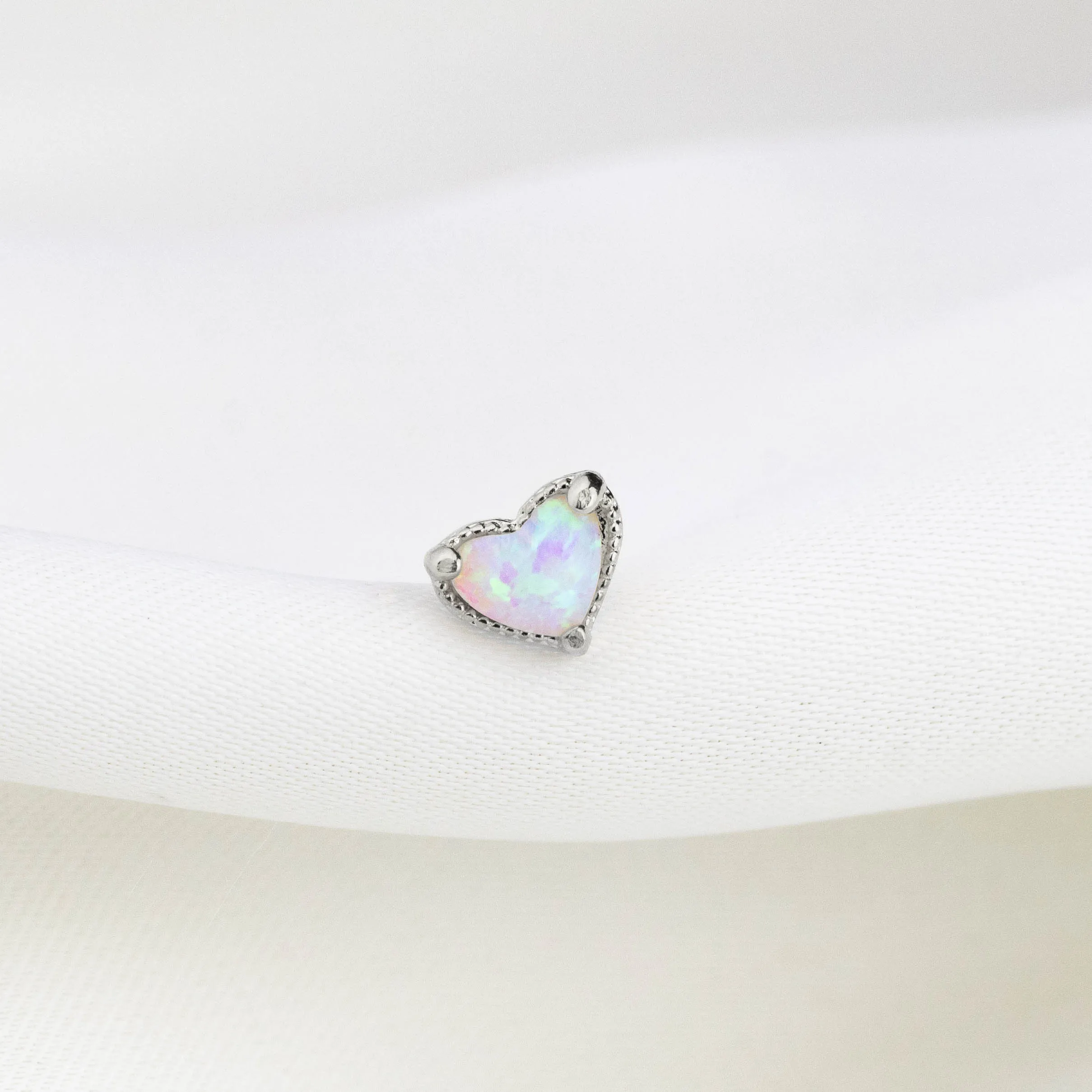 Silver Opal Heart Stud