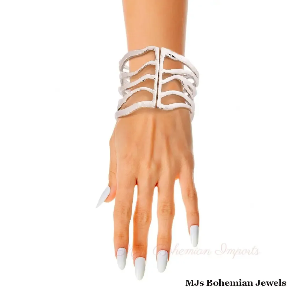 Silver Textured Cut Out Metal Cuff