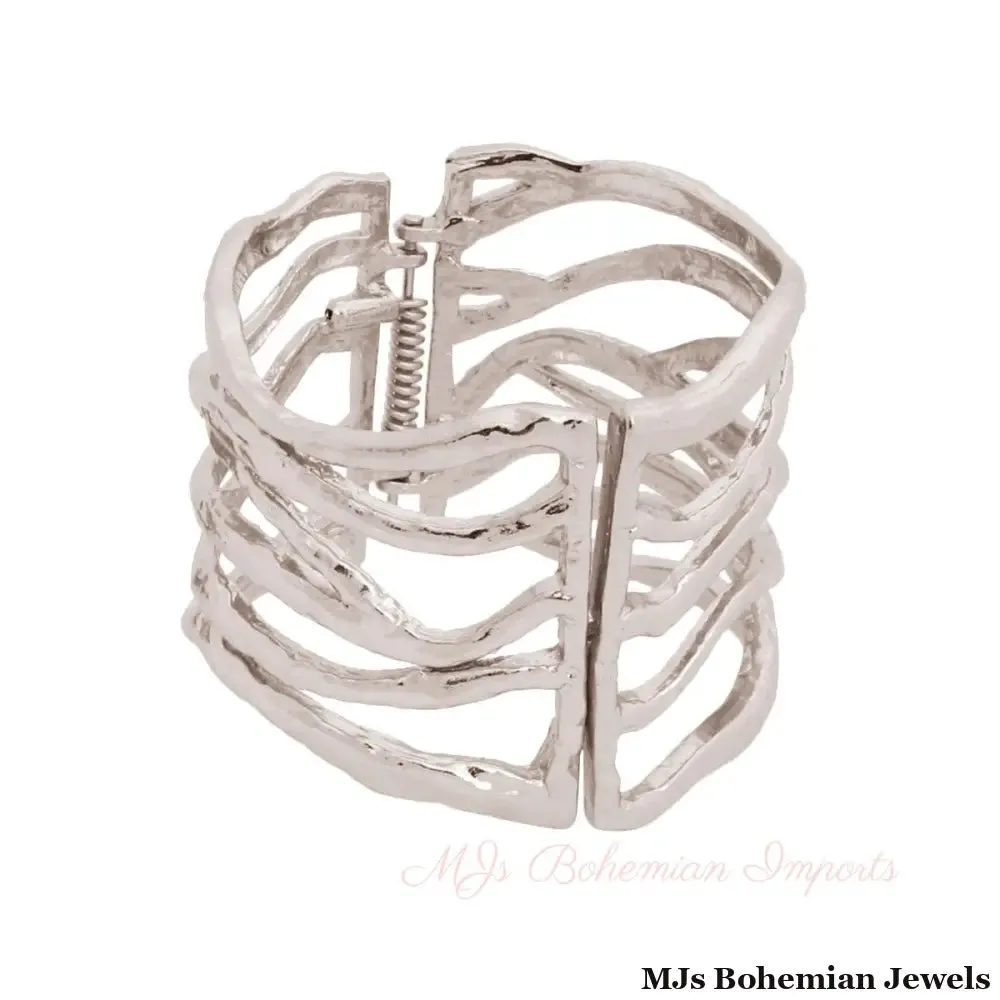 Silver Textured Cut Out Metal Cuff
