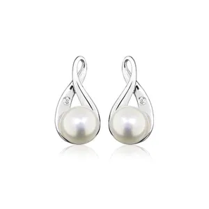 Silver White Topaz and Pearl Earrings