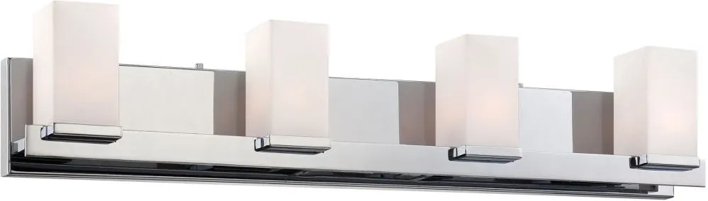 Sleek 4 Light Vanity In Chrome and White Opal Glass