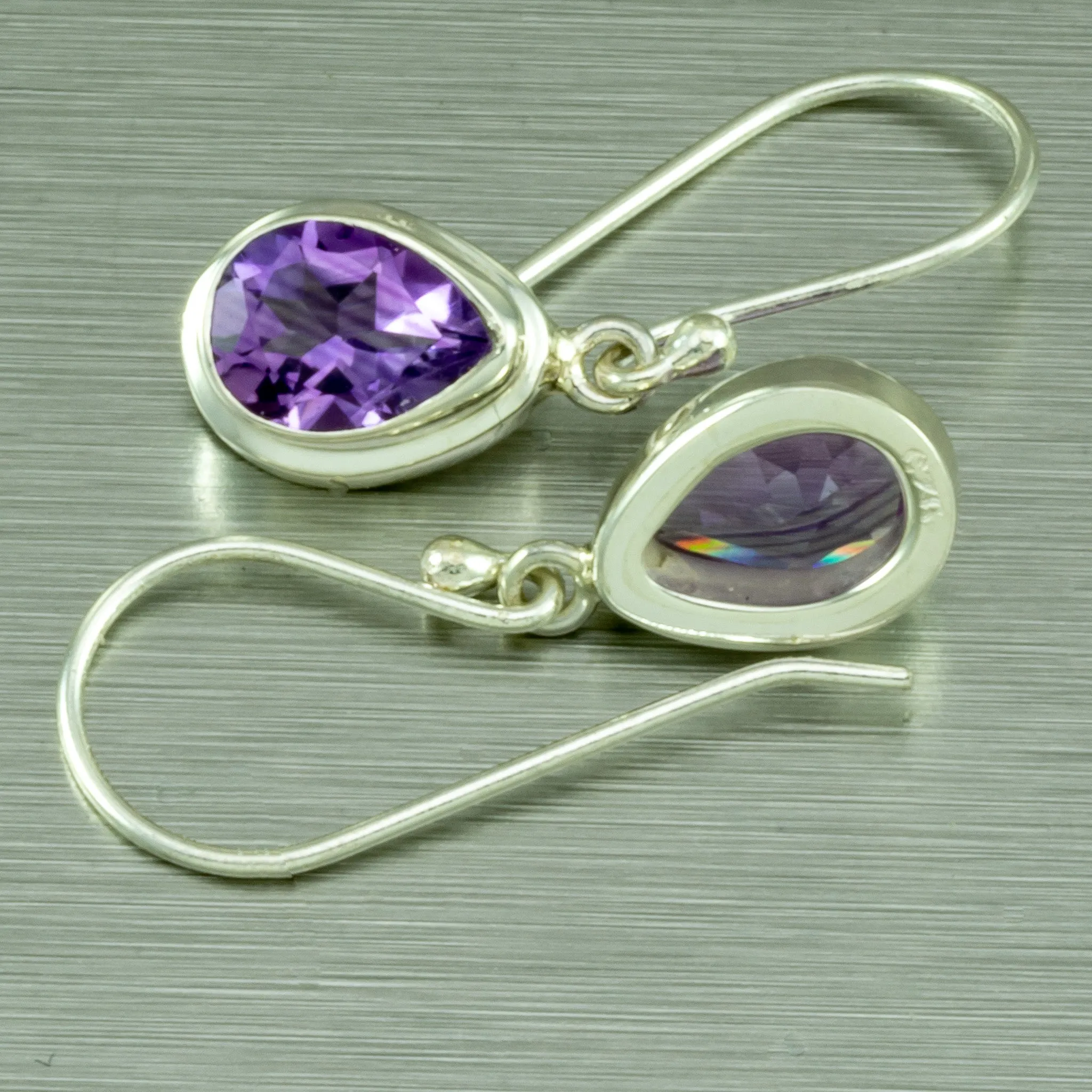 Small Amethyst Teardrop Earrings. 92.5% Sterling silver