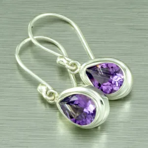 Small Amethyst Teardrop Earrings. 92.5% Sterling silver