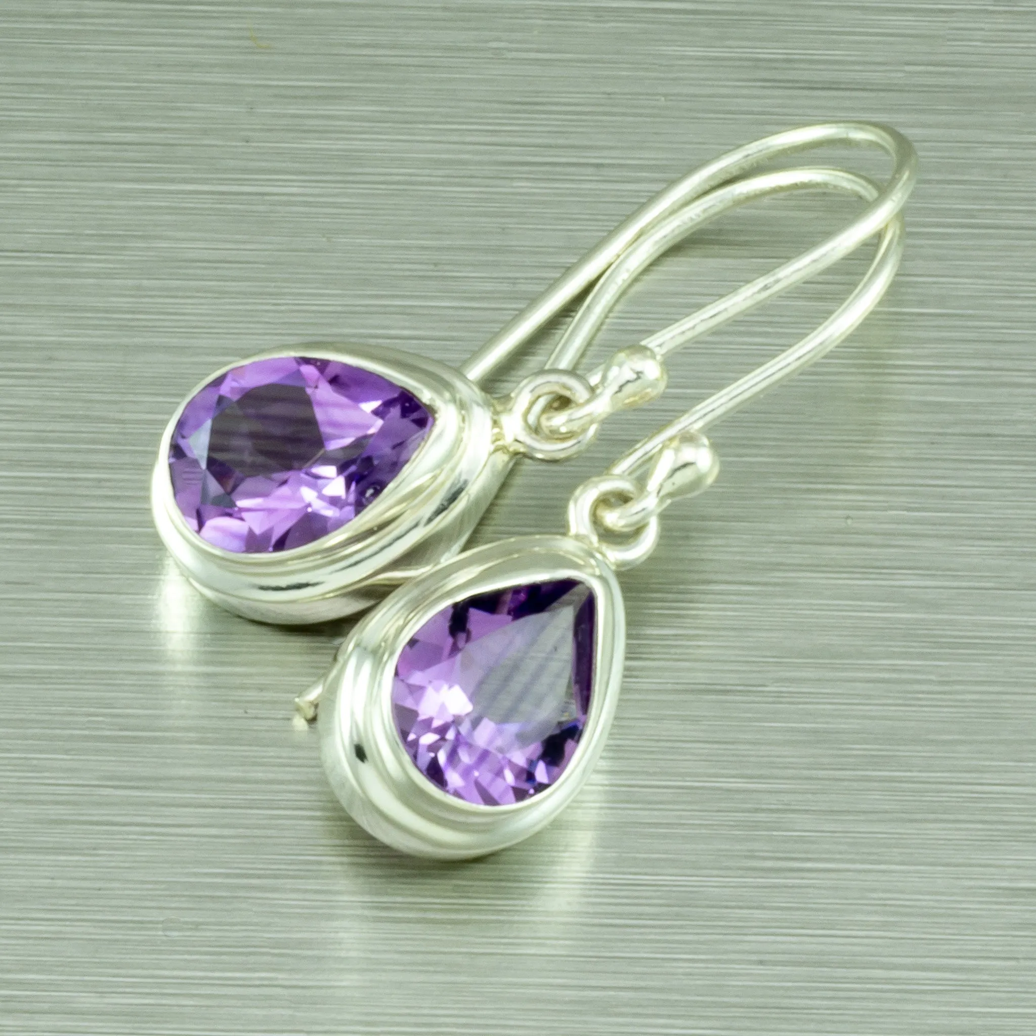 Small Amethyst Teardrop Earrings. 92.5% Sterling silver