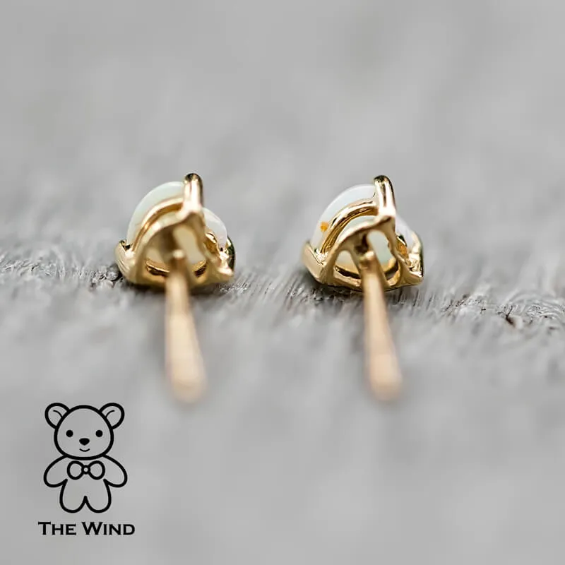 Small Heart Shaped Australian Solid Opal Stud Earrings 14K Yellow Gold