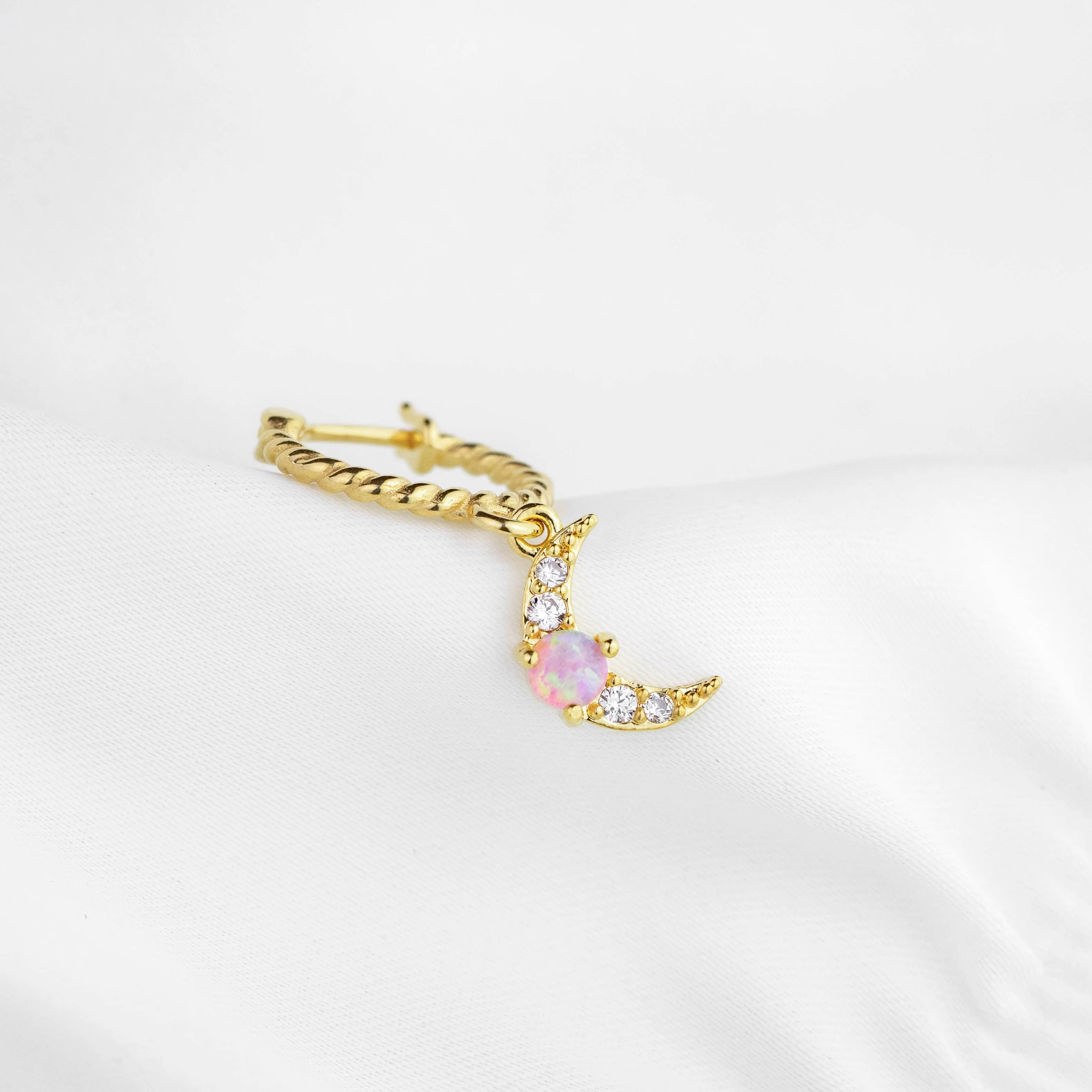 Small Pink Opal Moon Earring