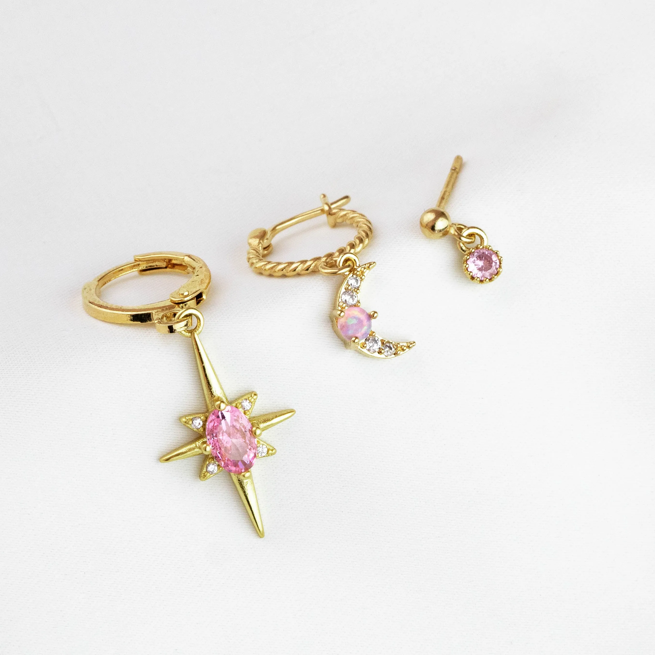 Small Pink Opal Moon Earring