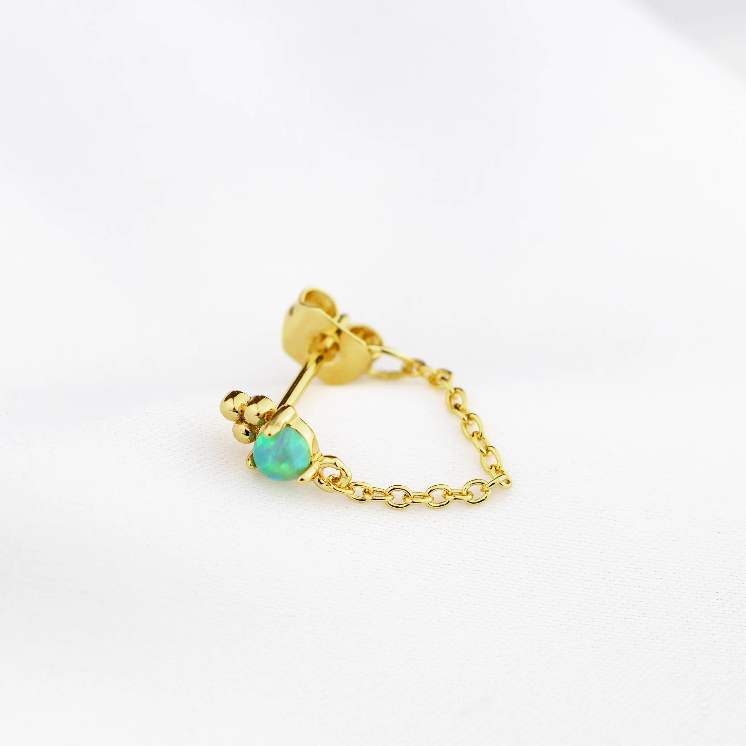 Soft Bohemian Green Delicate Opal Chain Earpin