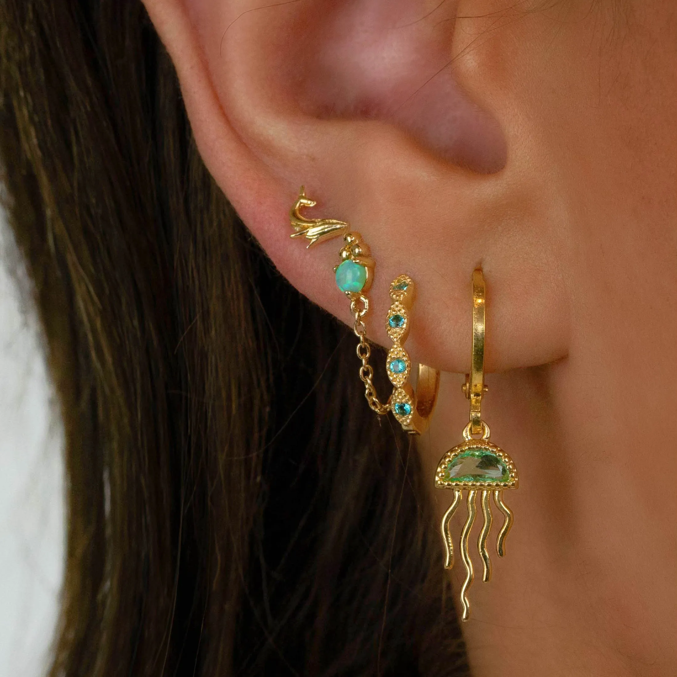 Soft Bohemian Green Delicate Opal Chain Earpin