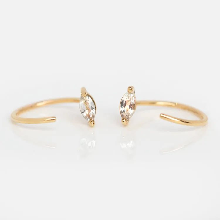 Solid Gold White Topaz Marquise Ear Huggers