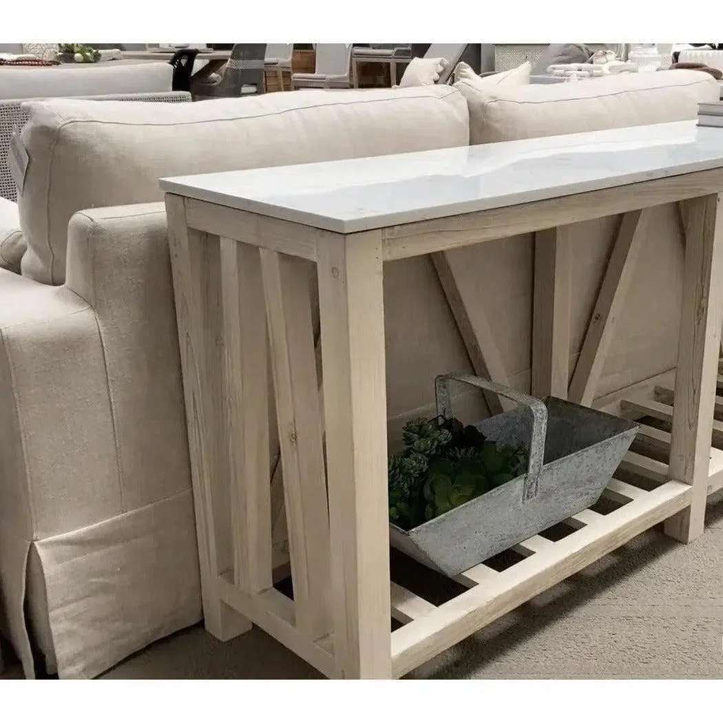 Spruce Console Table White Wash Pine White Quartz