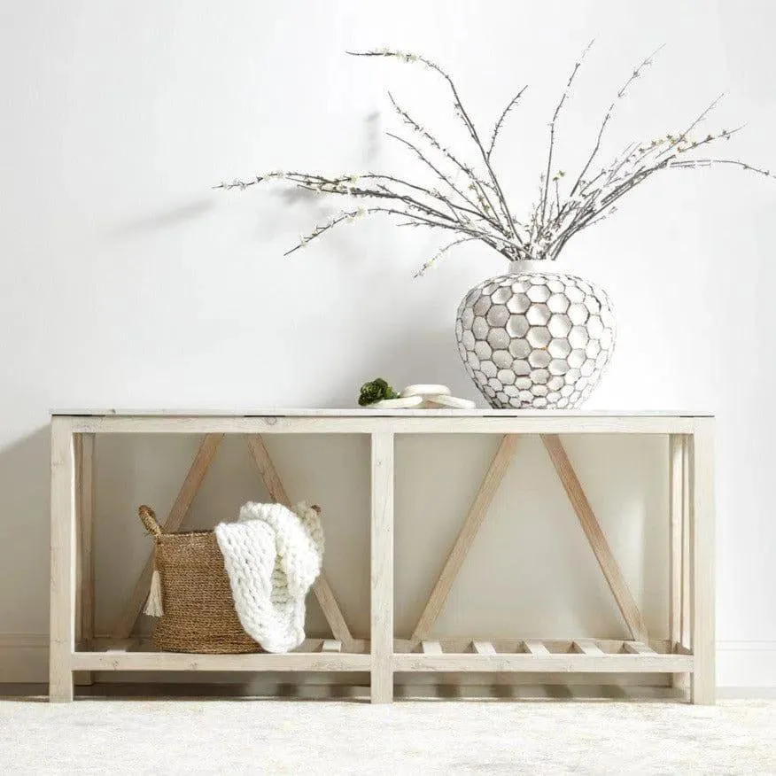 Spruce Console Table White Wash Pine White Quartz