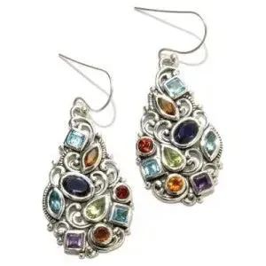 SS MULTI-GEMSTONE MULTI-SHAPE EARRINGS