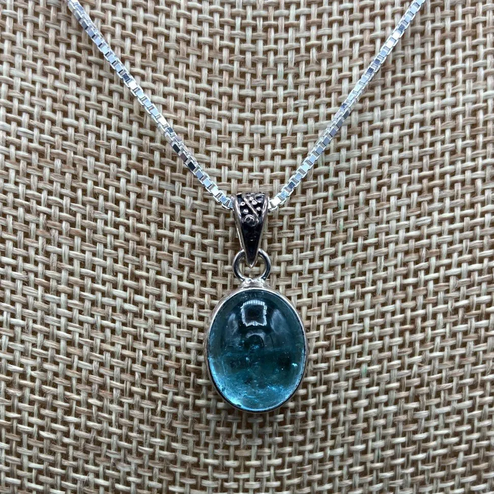 Sterling Silver And Aquamarine Pendant On Chain