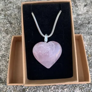 Sterling Silver Natural Rose Quartz Heart Pendant