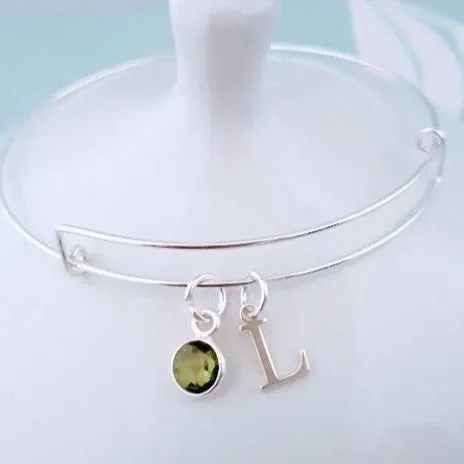 Sterling Silver Personalised Gemstone Bangle